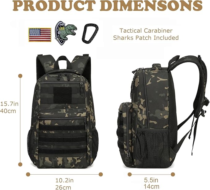 Kids tactical Backpack for Boys School Bag 20L mini Children Backpack for Outdoor Camping Travel (Black CM)