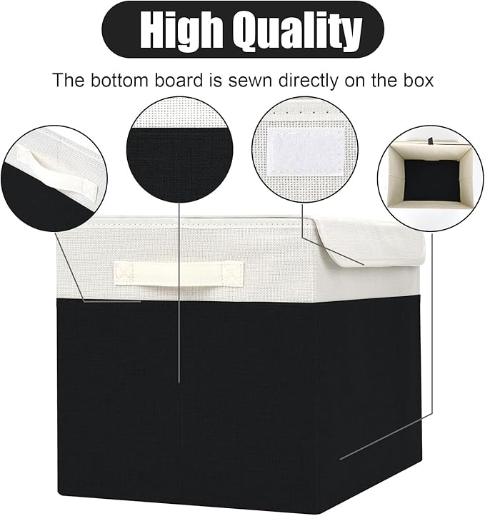 Large 17 42 Quarts Collapsible Stackable Storage Bins with Lids [3-Pack] Foldable Fabric Linen Storage Boxes Cube Closet Organizer Baskets with Label for Home (16.7 x 12 x 12 Black &amp White)