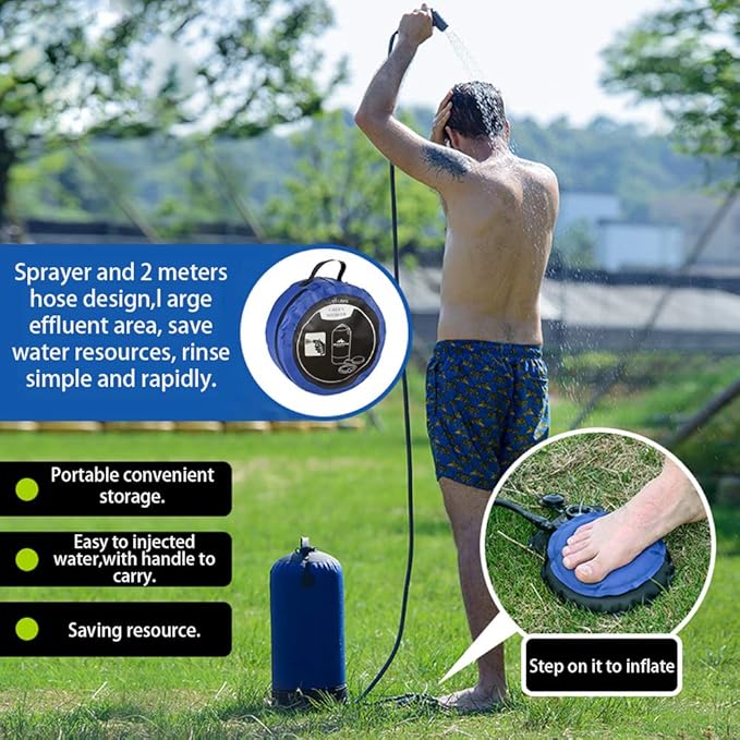 Foot Pump with 11L pvc Pressure Shower Lightweight Outdoor Inflatable Shower Pressure Shower Water Bag for Outdoor Beach Camping Hiking Bathing
