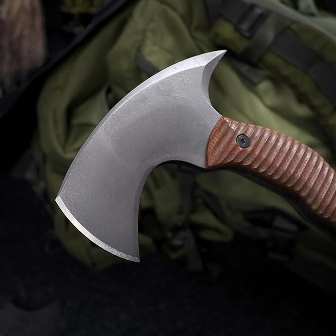 AncientSmithy Tomahawk Axe - Handmade Tactical Tomahawk Hatchet - Full Tang Combat Axe for Military Camping and Outdoor Activities (Blade and Spike with Leather Sheath)