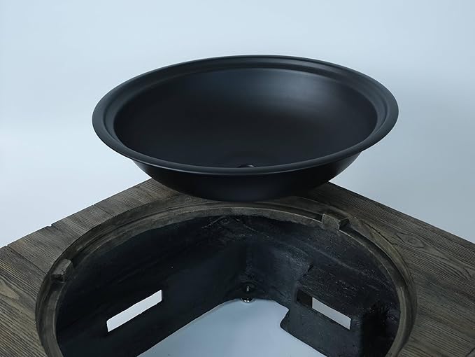 Outdoor Wood Burning Fire Pit with Wood Grain Design Magnesium Oxide Antique Dark Grey 27.4” x 24.4” x 18” for Garden and Patio