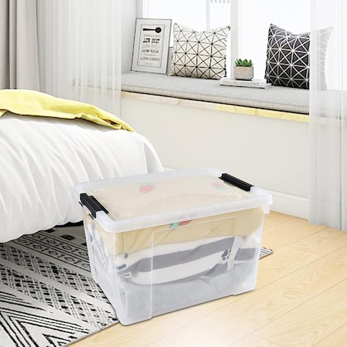 4 Pack 50 L Large Clear Latch Storage Bin with Lid and Wheels Plastic Storage Container Box