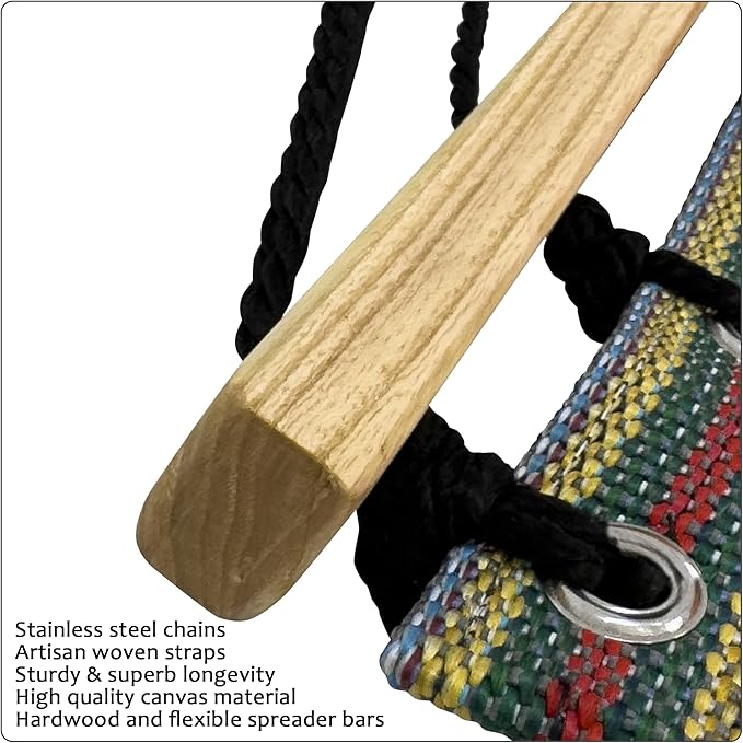 Tranquillo Double Hammock 2 Persons Cotton Canvas 600 lbs Portable Camping Hammock with Solid Curved Wood Spreader Bar Hammock for Camping Trave Outdoor Adventures Indoor Patio Garden Navy