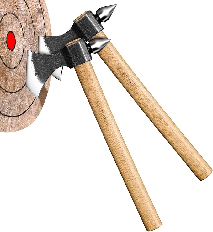 Freelander Throwing Axe with Oak Handle High Carbon Steel Blade and Metal Wedge Outdoor Hatchet with Spike Hammer Back for Camping Chopping and Throwing for Men Women