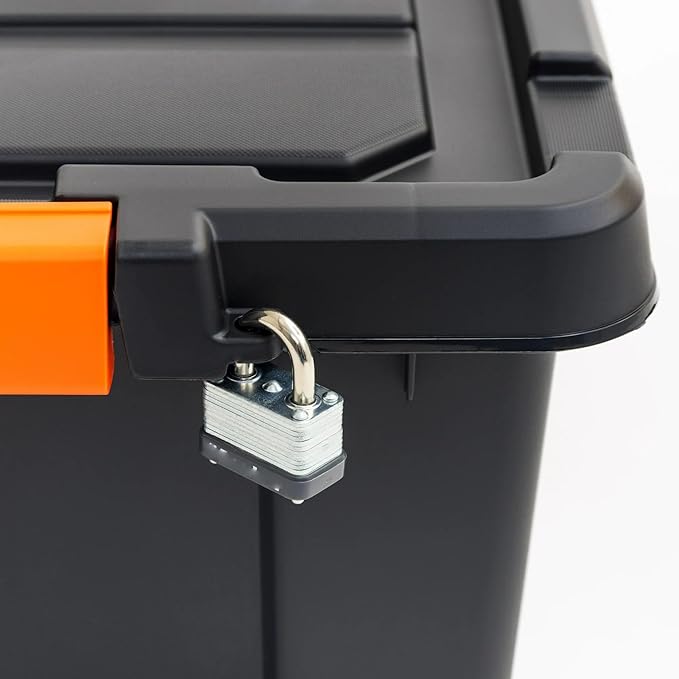 3 Gal. Heavy Duty Plastic Storage Bins with Lockable Lids - Stackable Latching Totes for Tools Seasonal Items Sports Equipment Black
