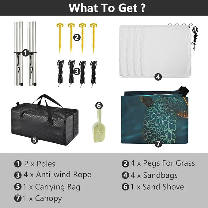 ALAZA Totem Tatto Sea Turtle Beach Tent Sun Shelter UPF50+ Protection Beach Shade Canopy w/ 4 Sandbags for Outdoor Camping Fishing Backyard Fun Picnic 10x9 ft