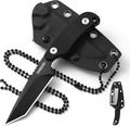 Omesio Neck Knife Small Tanto Fixed Blade with Kydex Sheath and Clip Full Tang 6 Necklace Mini Tactical EDC Knife - D2 Steel G10 Handle (Black Steel + Black Handle)