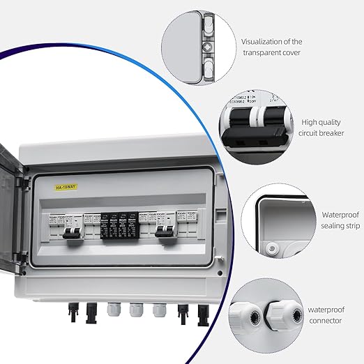 PV Solar Combiner Box50A 500V Junction Box IP65 Waterproof 4 String 4 in 2 Out PV Combiner Box for Solar Panel
