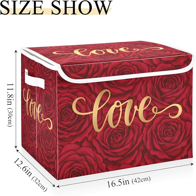 senya Valentines Baskets Collapsible Storage Bins with Lids Love on Romantic Rose Storage Boxes Clothes Baskets for Organizing