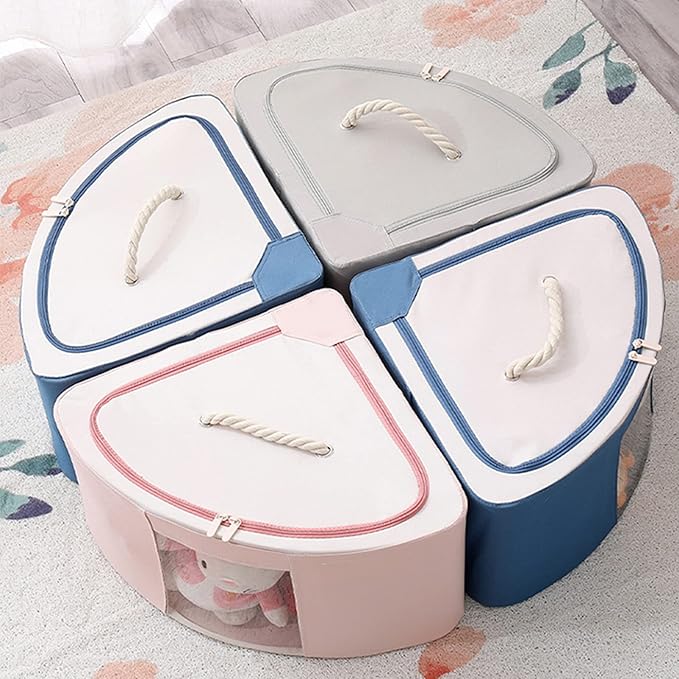 Foldable Storage Bins Cubes Boxes with Lid Triangle Corner Collapsible Fabric Storage Box Navy