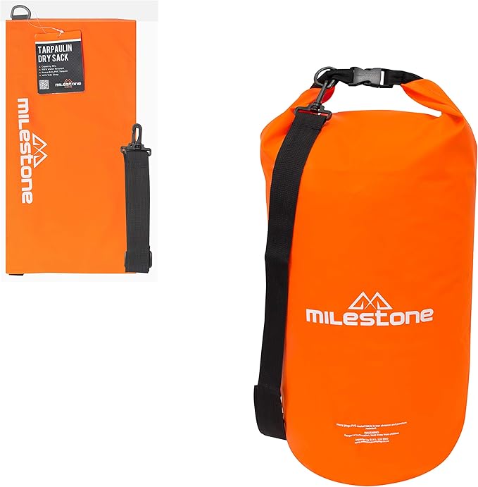 Milestone Camping Waterproof Dry Bags / Single Bag Or Set Of 3 / Roll Up Close / Easy To Spot Bright Green Or Orange Design / Great For Camping Fishing Skiing &amp Hiking Trips