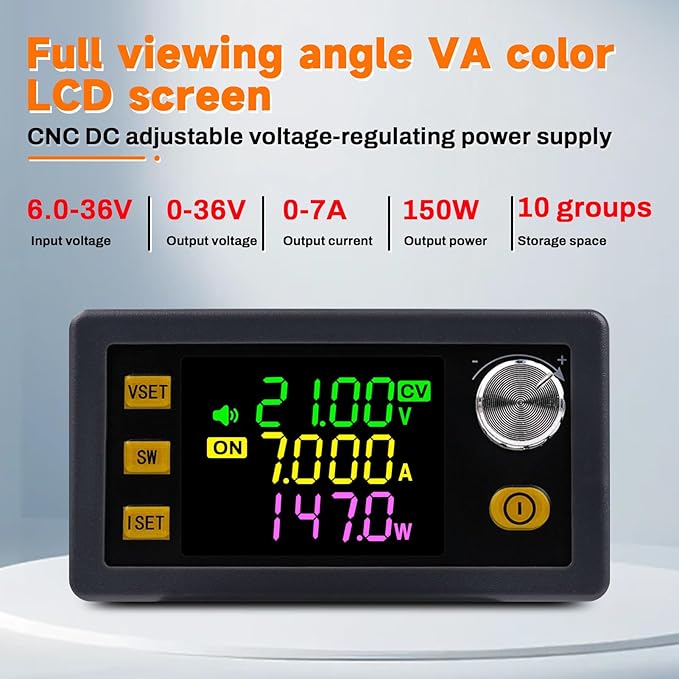 ZPSHYD Buck Boost Converter 150W 0-36V 7A Adjustable CNC DC Power Supply with MPPT Solar Charging Color LCD &amp 10 Memory Groups for Lab EV Camping XY-SK150