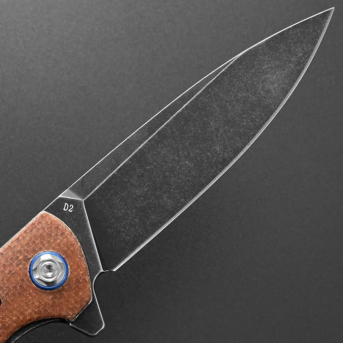 Eafengrow EF973 Folding Knife D2 Steel Blade Micarta Handle Scale Pocket Knife Folder for Working Camping Hiking EDC Tool Knife(brown)