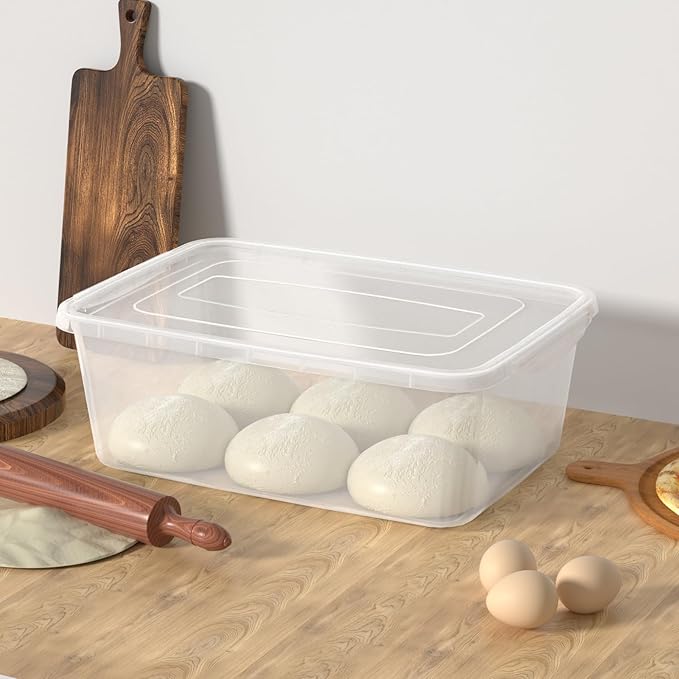 16 Quarts Plastic Clear Latching Storage Tote Boxes Stackable Pizza Dough Containers Set of 2