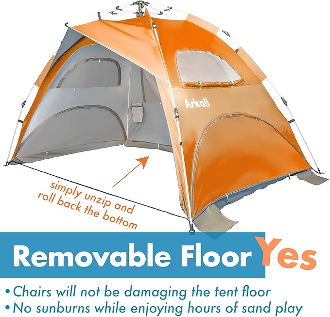 Beach Tent for Family with Kids Pop Up Beach Sun Shade Tent with UPF 50+ UV Protection Removable Floor Zippered Privacy &amp Ventilation Sun Shelter Family 3 to 4 Person
