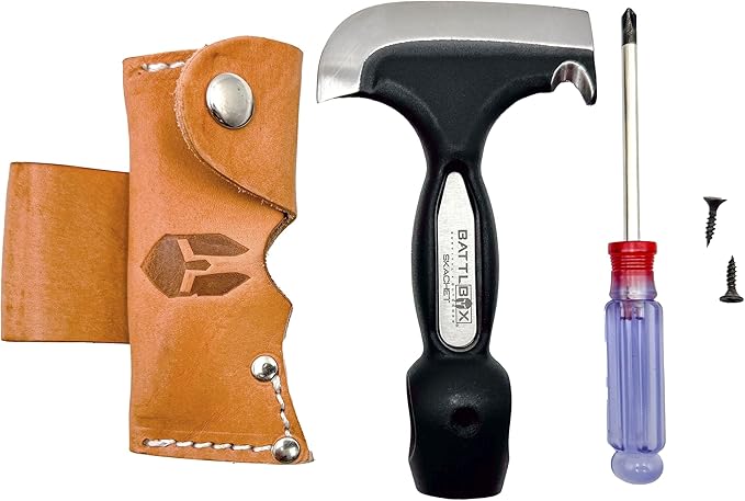 BATTLBOX Skachet Axe Head Skinner Hammer Hatchet Vintage Survival Tool - 3.5in Carbon Steel Blade Edge - Genuine Leather Sheath Belt Loop - Bushcraft Outdoor Survival Ax Skatchet