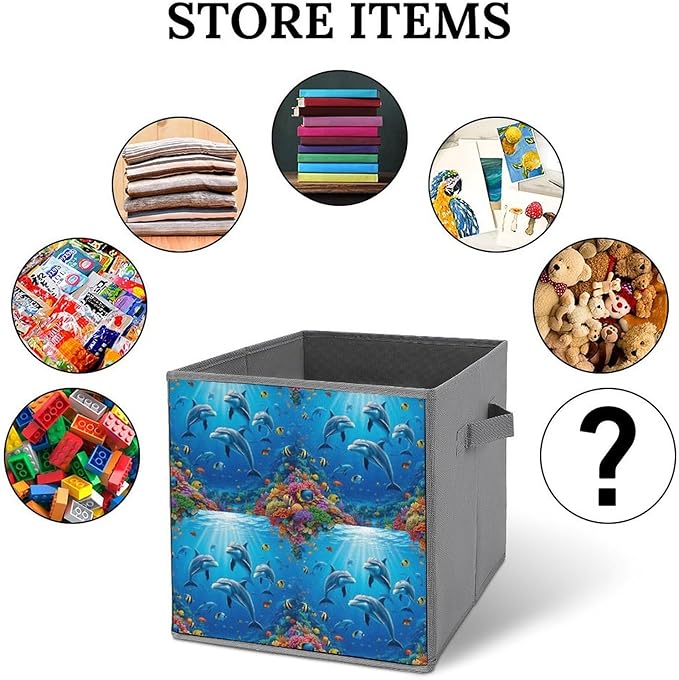Foldable Storage Box with Handles Dolphin Underwater World Durable Collapsible Cube Bin for Organizing Toys Books Clothes Versatile Home &amp Office Solution