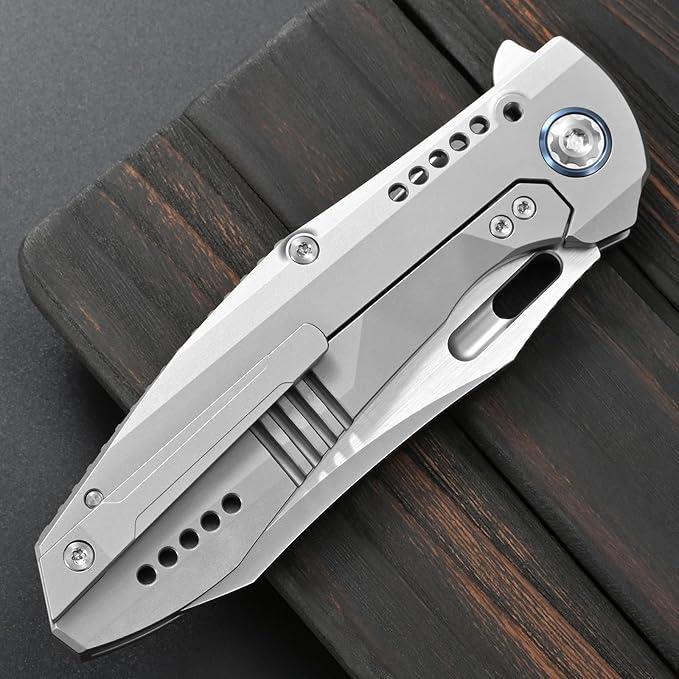Sitivien ST275 Folding Knife M390 Steel Blade Titanium and Timascus Handle Knife with Safety Lock Frame Lock for Outdoor Camping Hiking Survival