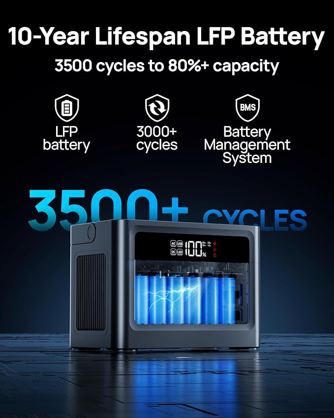 2026 Portable Power Station 1000W (Surge 2000W) 576Wh LiFePO4 Battery Solar Generator Power Bank 110V Pure Sine Wave AC Outlet with PD 100W USB-C Fast Charging for Home Use Hurricane Emergency RVs