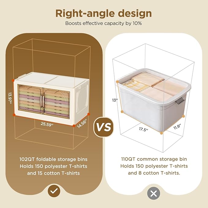 102QT Plastic 5 Tier Storage Bins with LidsFolding Storage Box with Doors and Wheels Stackable Storage BinsCloset Organizers and Storage for Living RoomOfficeDorm