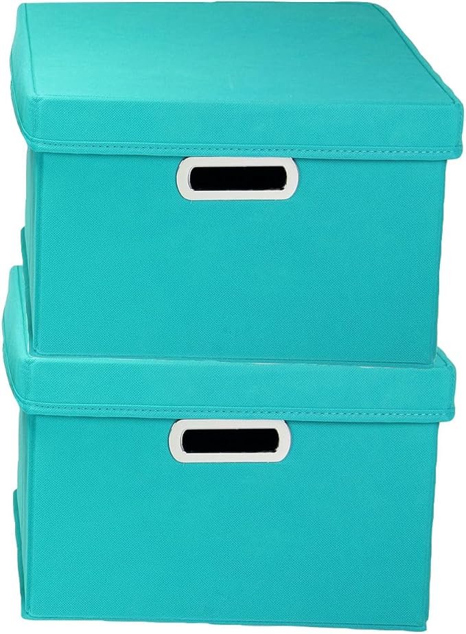 Household Essentials Fabric Storage Boxes with Lids and Handles Aqua