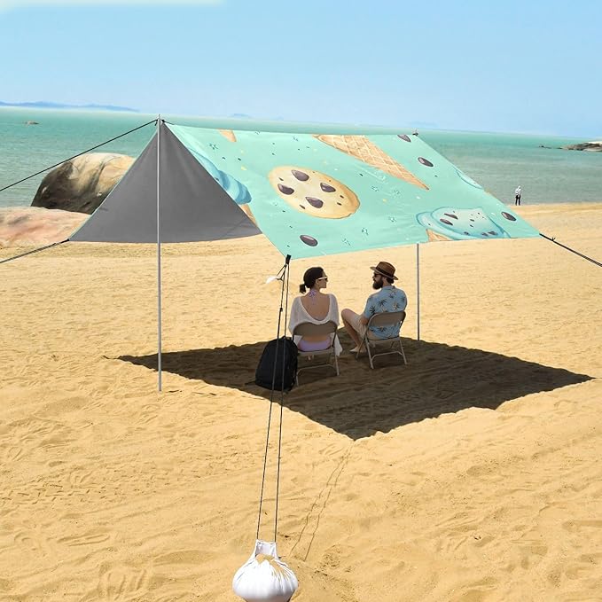 ALAZA Ice Cream Cookies Pattern Beach Tent Sun Shelter Portable Canopy Sunshade for Outdoor Camping Picnics Backyard Fun 10x9 ft