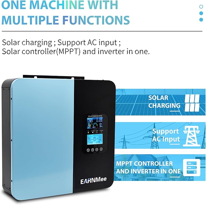 3000W Hybrid Solar Inverter Charger DC 24V to AC 110V / 120V Pure Sine Wave with 60A MPPT &amp Max PV Input 230V for Lead Acid/LiFePO4 Battery Home Backup/RV/Off-Grid Power System