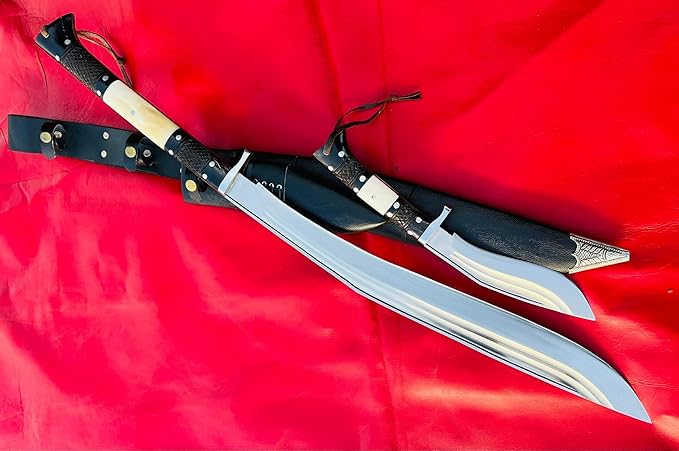 21 Inch Hand Forged 2 Fuller Siru Sword/Shot Knife Custom Khukuri Leaf Spring of Truck Fixed Blade Razor Sharp Ready to Use Kukri Carbon Steel 5160