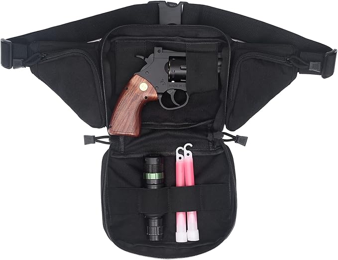 Concealed Pistol Bag Multipurpose Nylon Tactical Handgun Case Fanny Pack Waist Bag Bumbag Chest Pack with Molle Webbing Loop (Black)