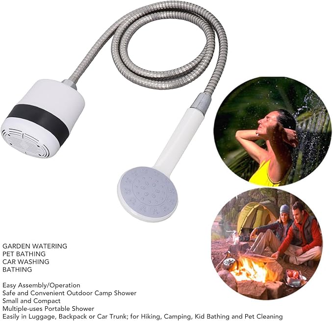 Brrnoo USB Rechargeable Portable Camping Shower with 4.9ft Hose Compact Handheld Electric Shower for Outdoor Use Ideal for Hiking Traveling and Pet Washing