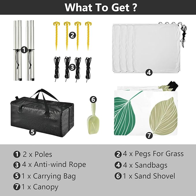 xigua Eucalyptus Leaves Beach Tent Sun Shelter with Carrying Bag - Silver Coated Oxford Fabric Beach Canopy for Beach Camping Fishing - Includes Windproof Ropes Sandbags &amp Stakes