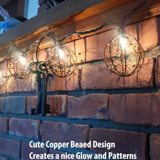 Outdoor Decorative Patio String Lights Beaded Copper Wire Ball Style Lantern Lights Connectable Weather-Resistant Indoor Outdoor Novelty Whimsical Light for Home Pergola Bedroom Porch Party Backyard