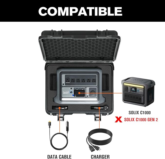 Hard Case for Anker Solix C1000 - Portable Solar Generator Hard Shell Case: Waterproof Travel Carrying Storage Box for Anker Power Bank Solix C1000 Power Bank Station: for Camper &amp Adventurer &amp