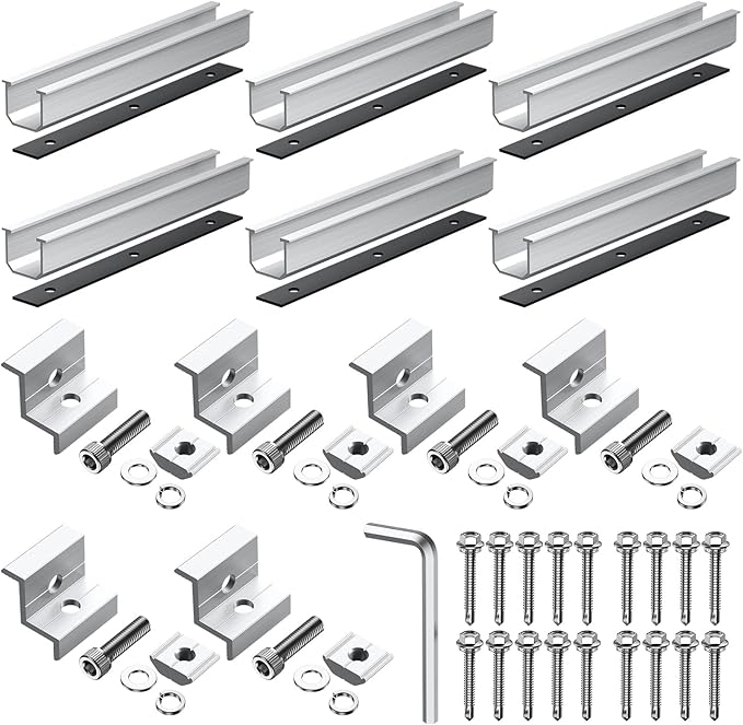 Anbte Solar Panel Bracket Kit 6 Pcs 7.87 in Aluminium Solar Panel Mounting Rail 30mm/35mm Solar Panel End Clamps Solar Panel Brackets for Metal Roof Tin Roof Flat Roof Sheet Roof RV Silver