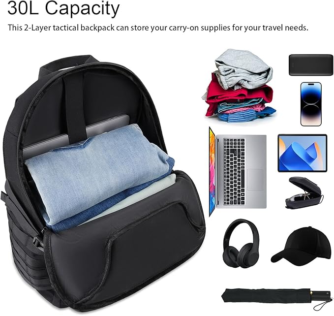 MOSISO 30L Military Tactical Backpack for Men Daypack 3 Day Bug Out Bag Hiking Rucksack with Bottle Holder for Sport Outdoor Hiking Camping Training Black