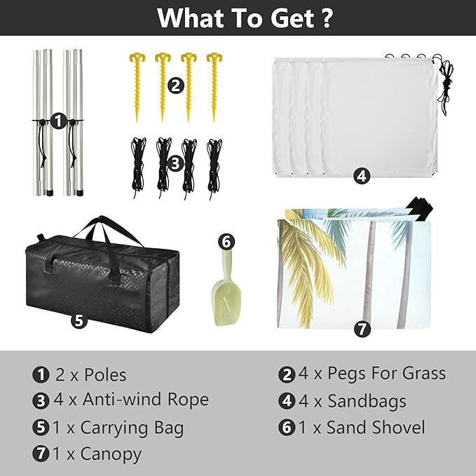 Beach Canopy with Windproof Ropes &amp Sandbags Beach Tent Sun Shade Sun Shelter for Camping Trips Fishing Backyard Fun or Picnics Beach