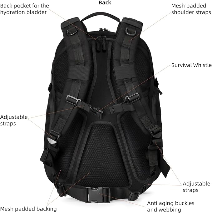 AMHEH 32L Tactical Backpack - 17 Laptop Suspended Protection 1050D Rugged Urban Everyday Carry Pack Get Home Bug Out Bag (Black)
