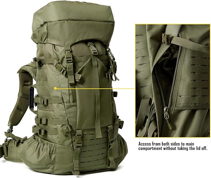 MT Military Army Large Rucksack with Detacheable Assault Backpack Hydration Pack Shoulder Straps and Waist Belt Metal Frame | Detacheable Hydration Pack Shoulder Straps Waist Belt Metal Frame