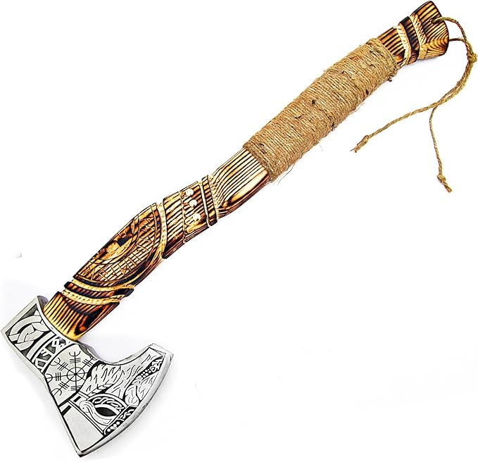 Custom Gift Forged Carbon Steel Viking Axe with Ash Wood Shaft - Viking Bearded Camping Axe 9970