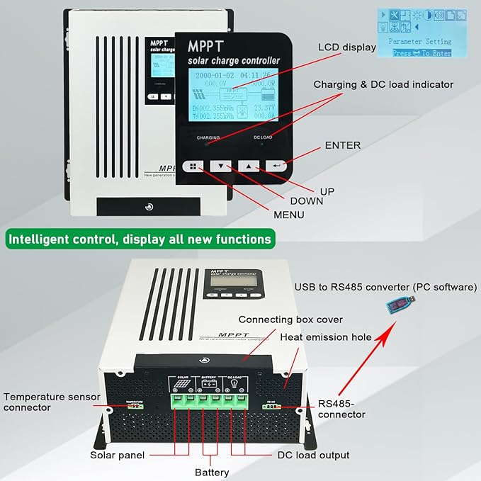 96V 55A MPPT Solar Charger Light Grey 3.3 kg Iron LCD Off-grid Solar Systems RVs Boats Solar Ebike Home Backup Power Systems