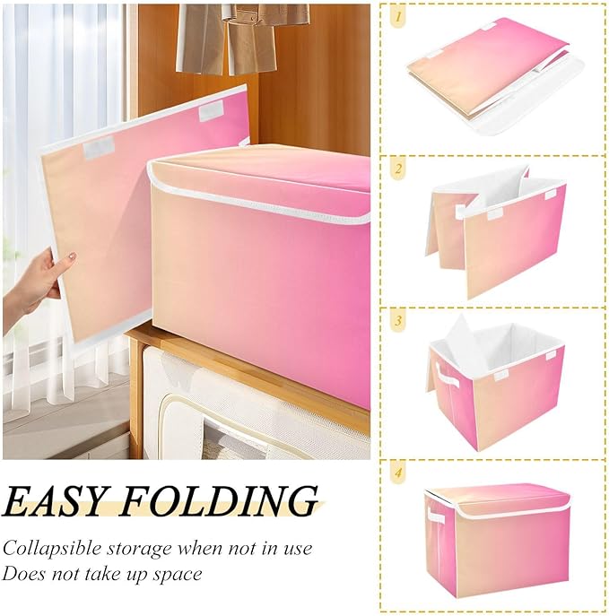 Peach Gradient Storage Bin with Lid Foldable Tote Storage Closet Storage Bins for Office Supplies Home Decor