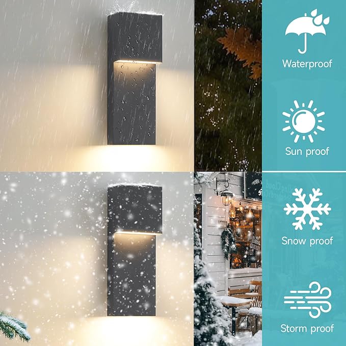 Modern LED Outdoor Wall Sconce Black Exterior Light Fixtures Outside Wall Mount Lighting for House Porch Garage Backyard 3000K 15 Inch 2 Packs