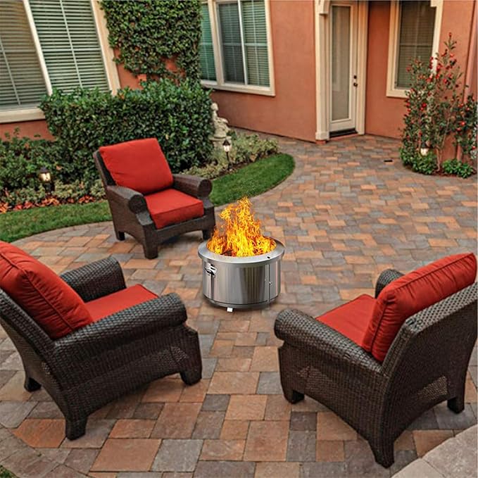 Onlyfire 24 Inch Outdoor Smokeless Fire Pit Stainless Steel Fire Bowl Portable Wood Burning Stove with Detachable Handles for Backyard Camping