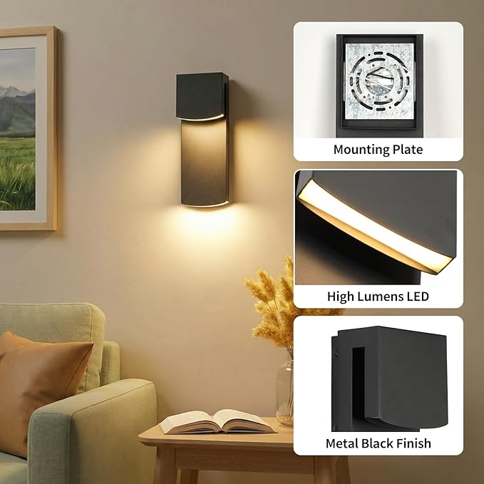 IP65 Waterproof Outdoor Modern LED Wall Light Fixtures Black Exterior Wall Sconces 32W 3000K Porch Patio Light Fixture Outdoor Wall Lights Outside Lights for House Garage Front Door 2 Pack