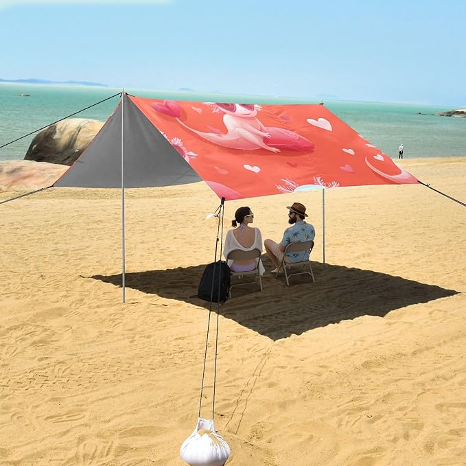 ALAZA Salamander Sunglasses Heart Pattern Beach Tent Sun Shelter Portable Canopy Sunshade for Outdoor Camping Picnics Backyard Fun 10x9 ft