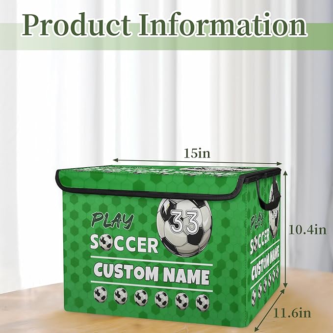 Soccer Custom Storage Bins with Lid Foldable Fabric Personalized Storage Basket Box with Handle Storage Organizer Container for Home Bedroom Closet