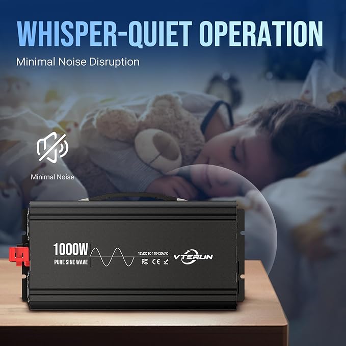 1000W Pure Sine Wave Inverter 12V DC to 110-120V AC Efficient Energy Converter for Home RV Use with Wireless Remote Control with USB C Ports