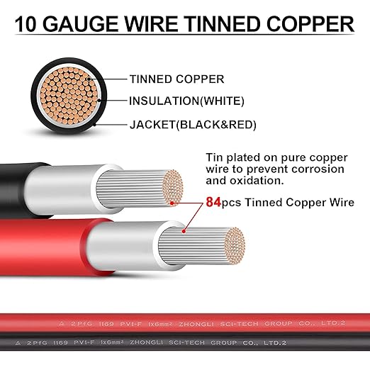 iGreely 100Ft 10 Gauge Tinned Copper PV Wire - Solar Panel Extension Cable UV Resistant for Boat Marine Automotive RV Outdoor - Red