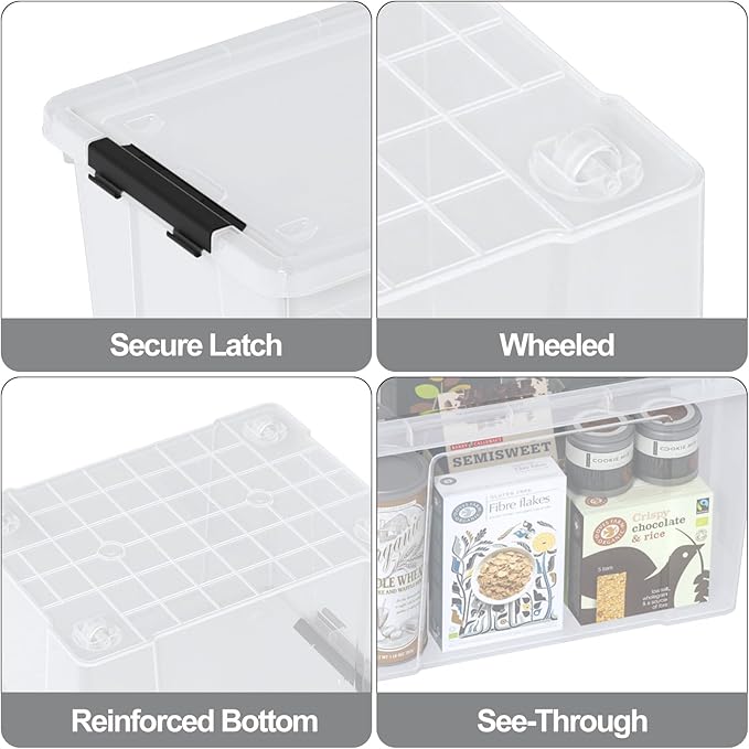 40 Quart Clear Plastic Storage Box with Lid and Wheels Large Storage Bin 4 Packs