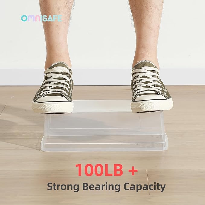 Stackable Plastic Storage Shoebox BPA-Free Nestable Container with Latching Lid to Organize Shoes See-Through Box for Home and Office Multi-Purpose Clear Bins (12 Pack 6 Quart)